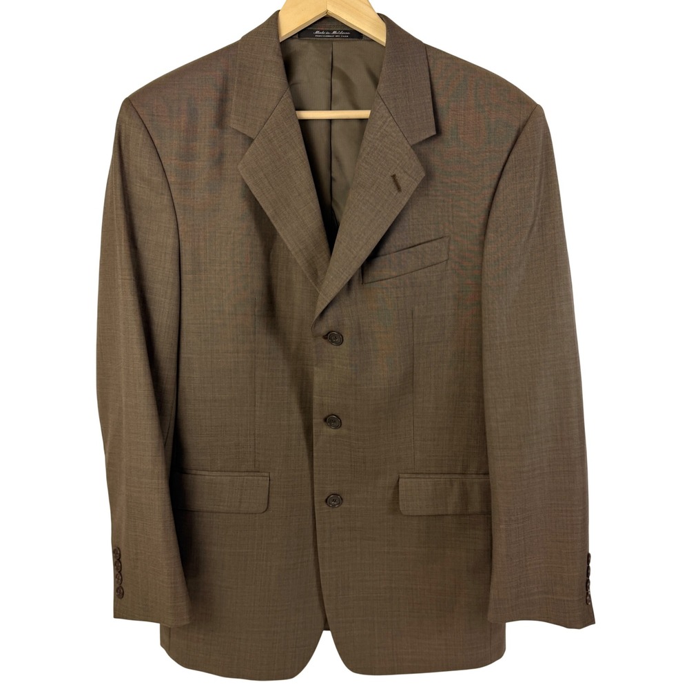Lineage Milan New York Mens Super 120s 38r Wool Blazer Brown 3 Button Sport Coat